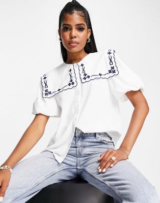 Y.A.S. Carolina embroidered collar shirt in white