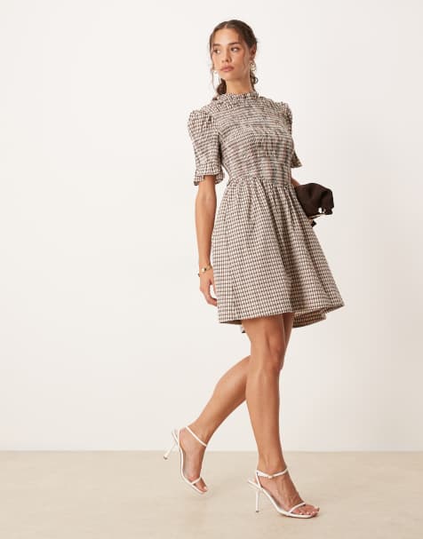 YAS check mini dress in cream - view 1