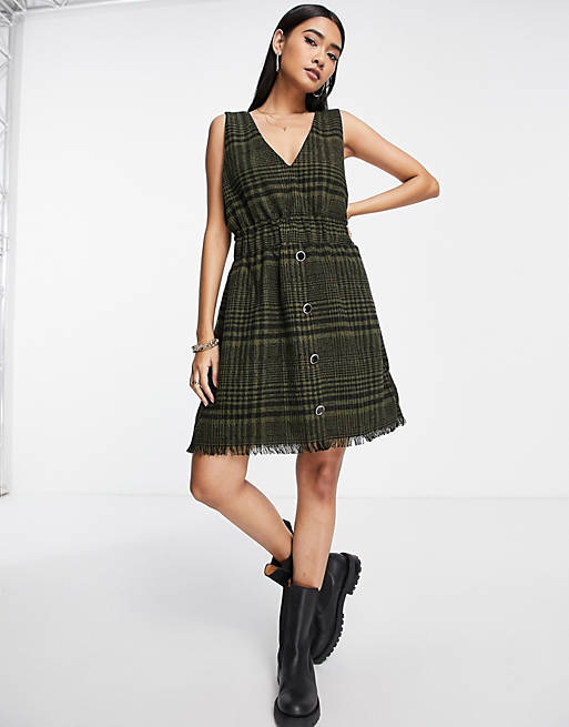 Y.A.S check pinafore dress in olive check