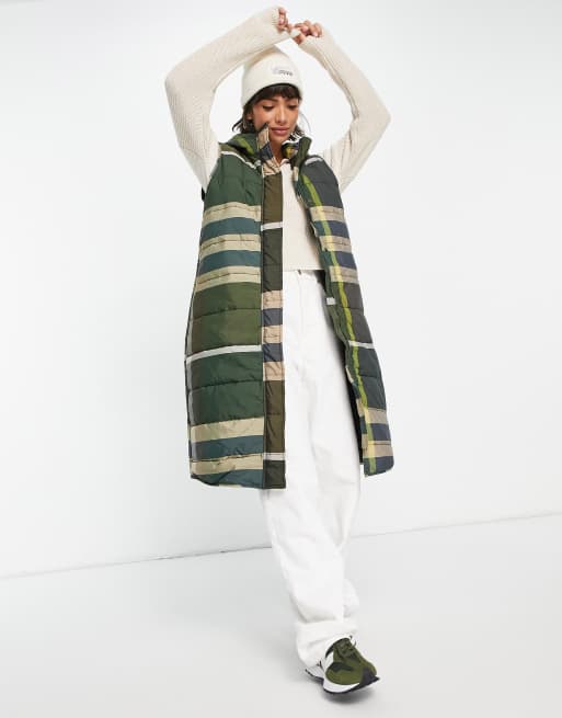 Y.A.S checked padded vest in green check