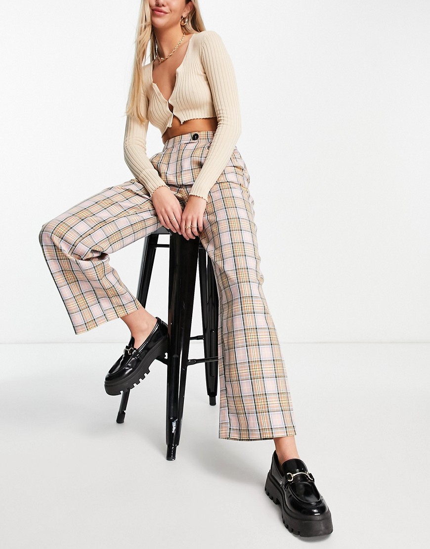 Y.A.S checked wide leg pants in stone - part of a set-Neutral