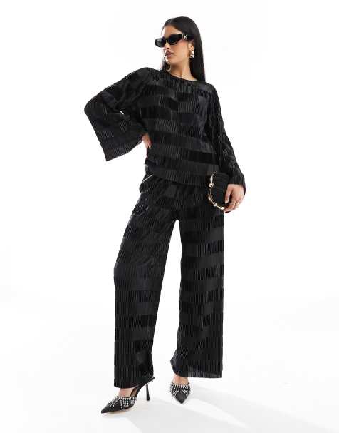 Y.A.S checkerboard plisse wide leg pants in black - part of a set - view 1