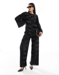 [YAS] Y.A.S checkerboard plisse wide leg pants in black (part of a set) M BLACK