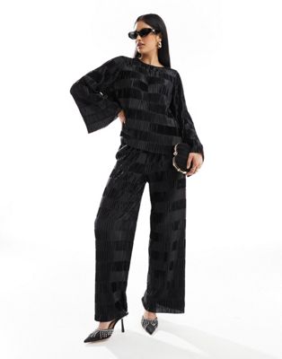 Y.A.S checkerboard plisse wide leg trouser co-ord in black
