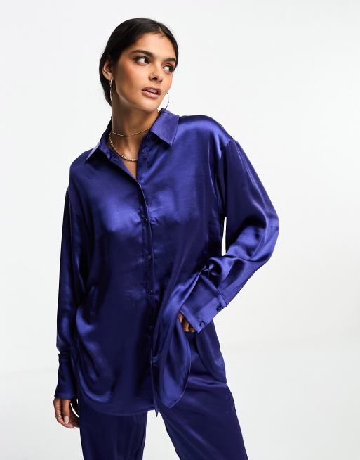 Y.A.S - Chemise d'ensemble en satin avec liserés et dos ouvert torsadé - Bleu, 2 de 4