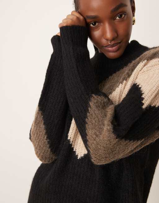 YAS chevron knitted mini jumper dress in black