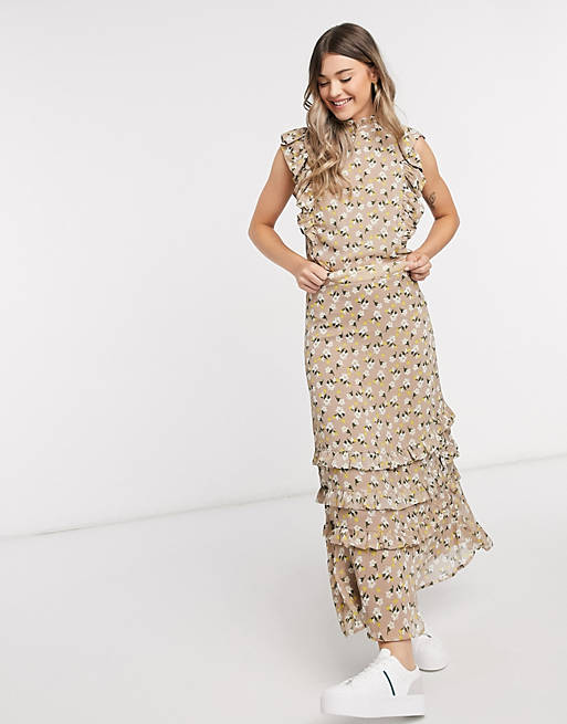 Y.A.S chiffon maxi skirt co-ord in beige floral