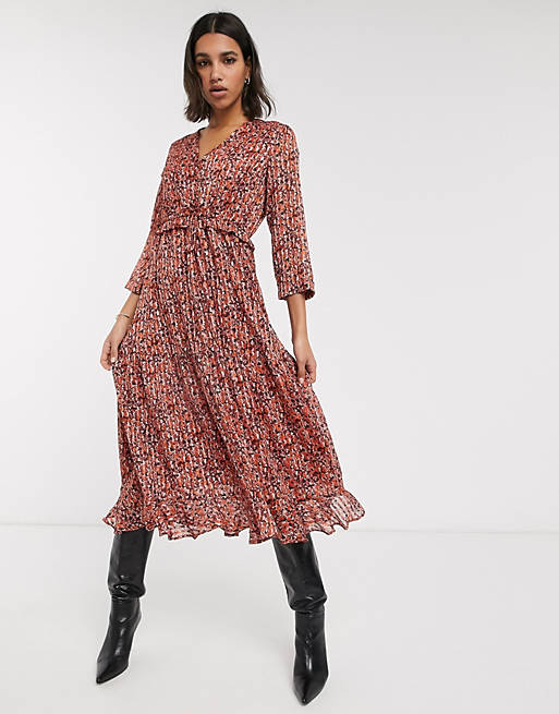Y.A.S chiffon midi dress with ruffle detail in red floral | ASOS