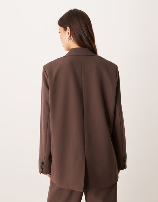 YAS – Chokladbrun, figursydd, dubbelknäppt kavaj, del av set, 3 av 4