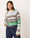 [YAS] YAS chunky knitted jumper in green and brown stripe-Multi XXL Clear Sky