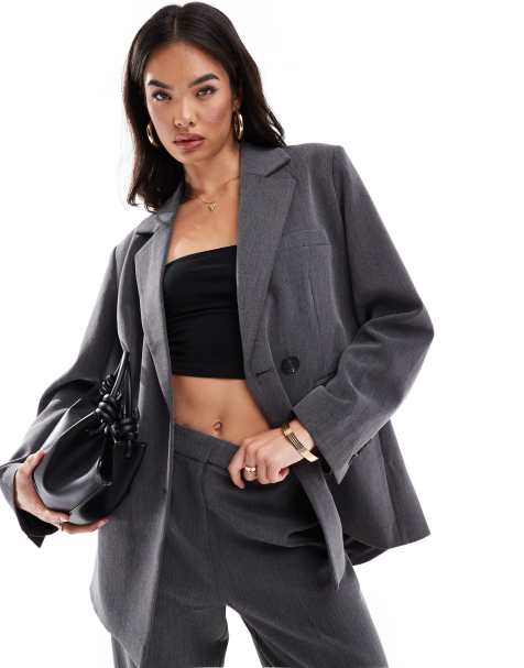 YAS double breasted blazer co-ord in dark grey melange