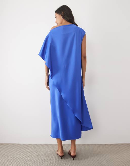YAS cinched waist draping satin maxi dress in colbalt blue, 2 of 4
