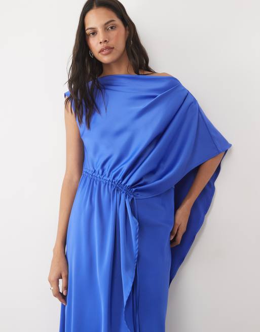 YAS cinched waist draping satin maxi dress in colbalt blue, 4 of 4