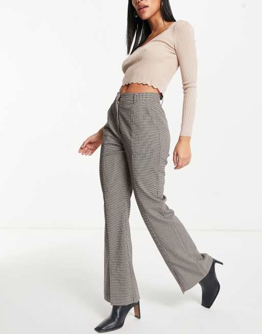 Y.A.S co-ord check tailored trouser with front split in brown, 3 of 4