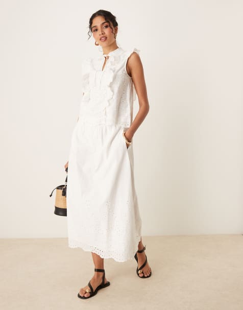 YAS - Co-ord set in wit van midi rok met broderie - view 1