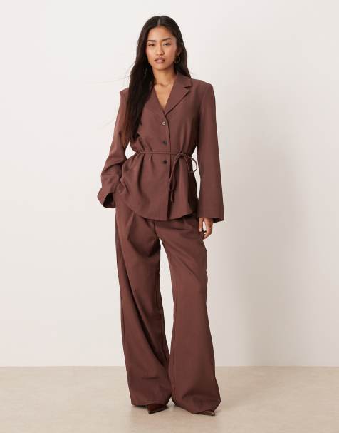 YAS - Co-ord set van blazer met gestrikte taille en broek met wijde pijpen in gemêleerd bordeauxrood - view 1