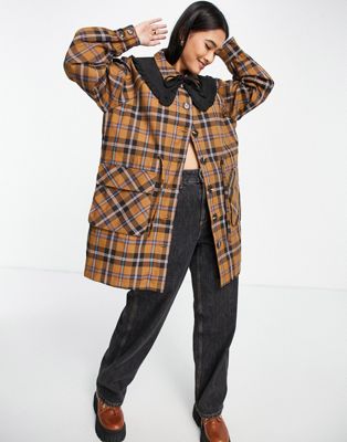 Y.A.S coat with detachable collar in brown check