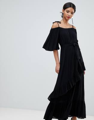 black cold shoulder maxi dress