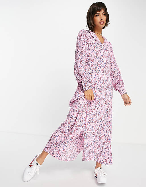 Y.A.S collar detail maxi dress in ditsy print