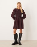 [YAS] YAS collared smock mini dress in burgundy check 8 Port Royal Check