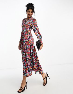 Y.A.S collarless maxi shirt dress in jacquard floral print