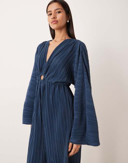 YAS - Combinaison plissée à fronces et manches longues - Bleu foncé, 4 de 4