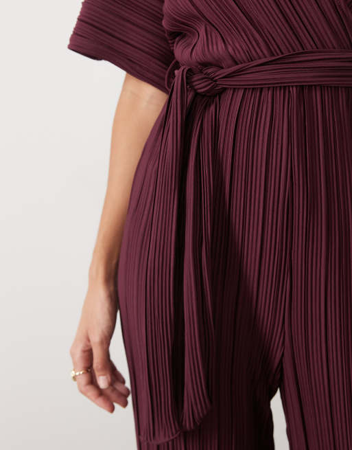 YAS combinaison plissée à taille nouée en bordeaux, 2 de 4