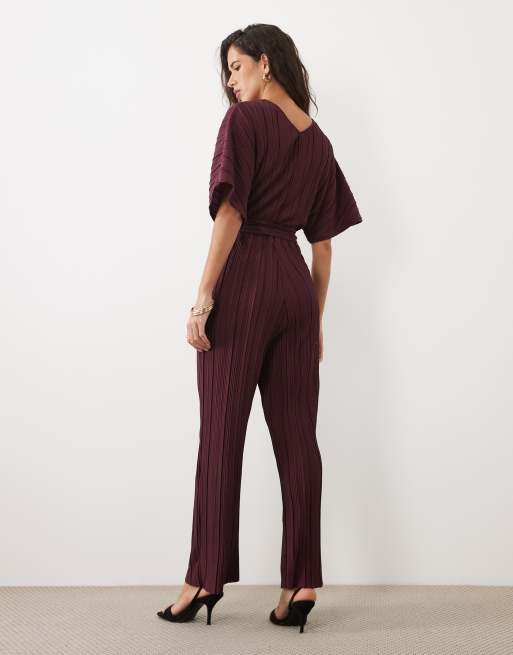 YAS combinaison plissée à taille nouée en bordeaux, 4 de 4