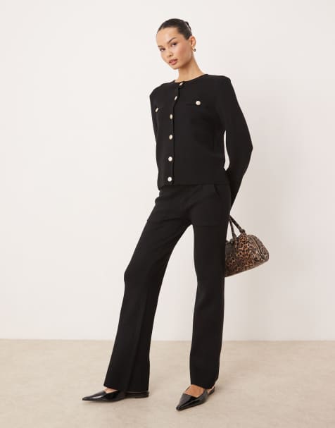 YAS - Completo in maglia nera con cardigan con bottoni sul davanti e pantaloni con tasche - view 1