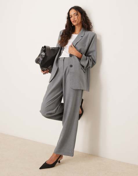 YAS - Completo oversize con blazer con maniche arricciate e pantaloni dad fit grigio mélange medio - view 1