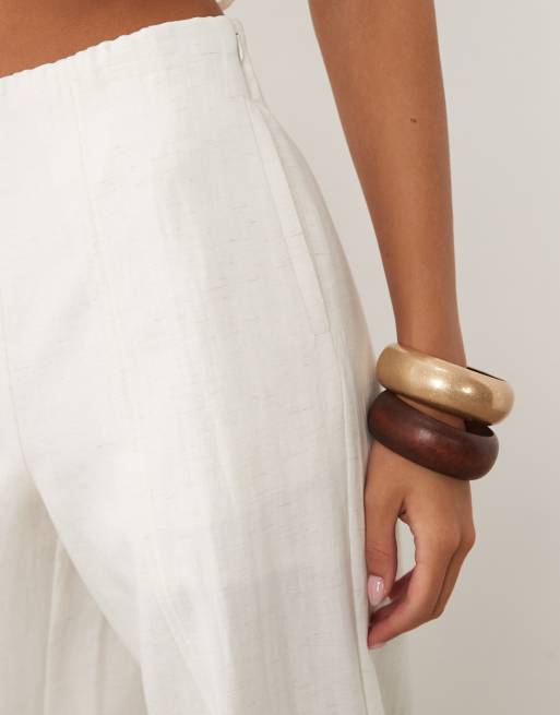 YAS - conjunto de traje de pernera ancha con tacto de lino en mezcla impecable, 3 de 5