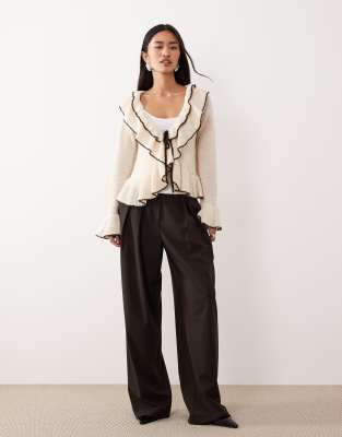 Y.a.s. Constrast Frill Detail Tie Front Cardigan In Multi