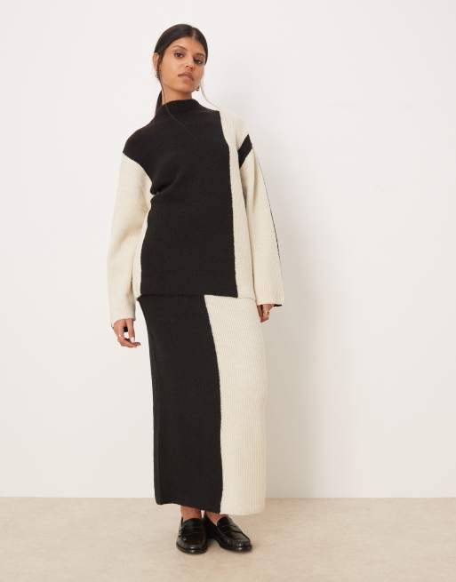 YAS constrast knitted jumper co-ord in black and cream, 2 of 4