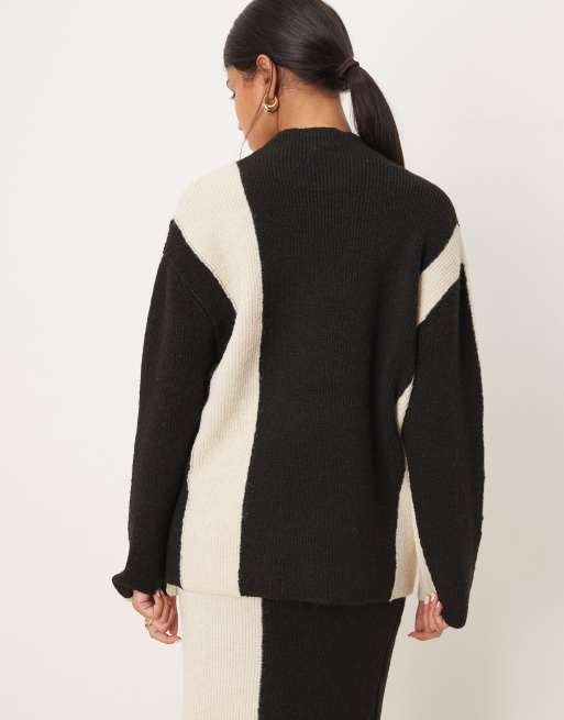 YAS constrast knitted jumper in black and cream (part of a set), 4 of 4