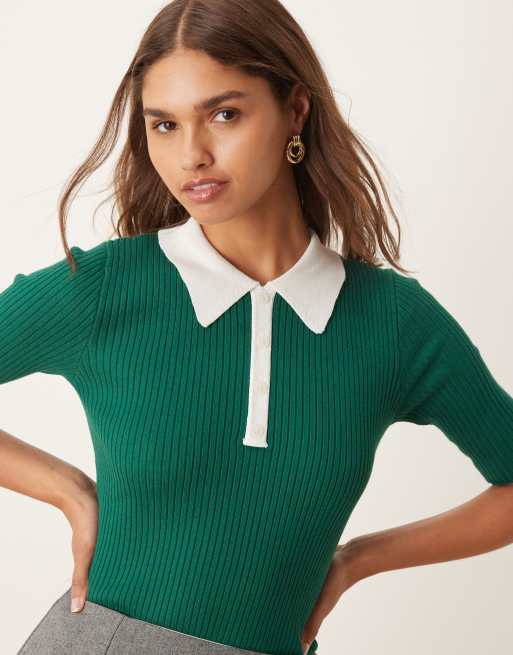 ☆YALE☆ WOMENS COMFORT COOL SLIT NECK POLO KNIT CITRUS GREE Long-sleeve Sweater-polo In Supersoft Yarn For Women | J.Crew
