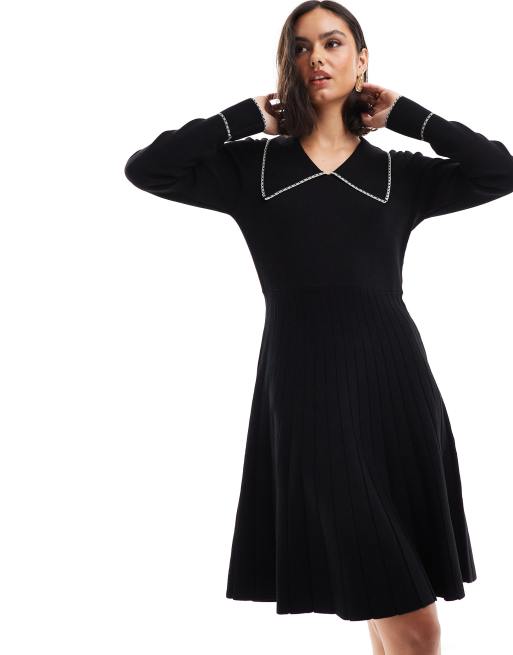 Black dress contrast collar hotsell