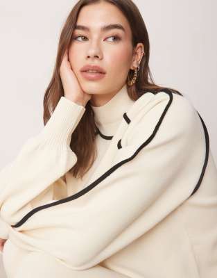Y.A.S. CONTRAST SEAM HIGH NECK SWEATER CREAM AND BLACK - PART OF A SET-WHITE 