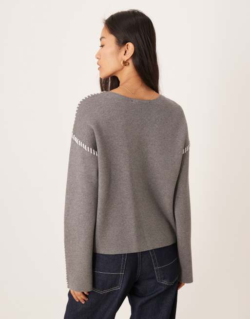 YAS contrast seam knitted jumper in grey, 4 of 4