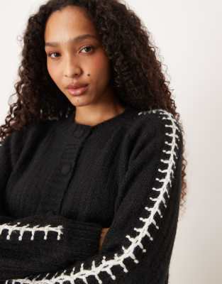 Y.a.s. Contrast Stitch Detail Soft Cardigan In Black