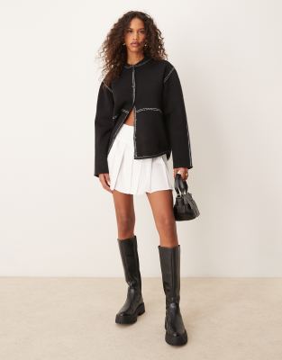 Y.a.s. Contrast Stitch Knit Bomber Jacket In Black