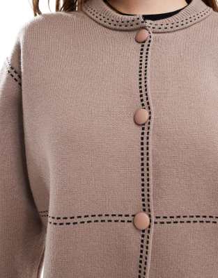 Y.a.s. Contrast Stitch Knitted Bomber Jacket In Neutral