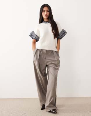 Y.a.s. Contrast Trim Knit Tank Top With Wool In White