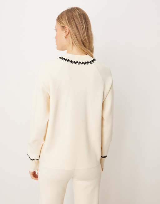 YAS contrast trim knitted jumper in cream (part of a set), 2 of 4