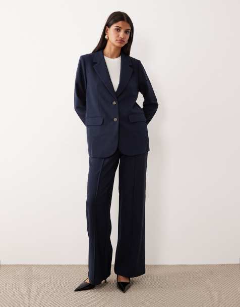 YAS - Coordinato blu navy con pantaloni con fondo ampio e a vita alta e blazer oversize - view 1