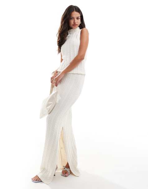 Y.A.S - Coordinato in maglia a trecce color crema con canotta e gonna - view 1