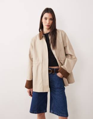 Y.a.s. Corduroy Trim Twill Barn Jacket In Neutral
