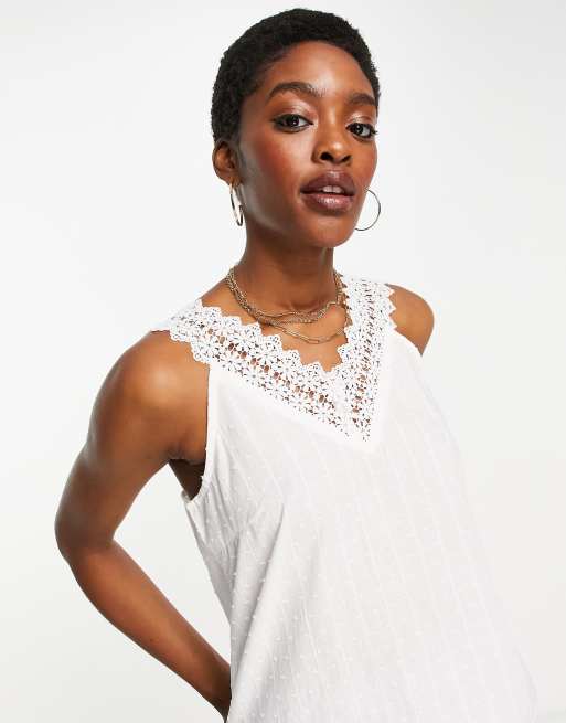 Y.A.S cotton floral embroidered cami top in white (part of a set) - WHITE