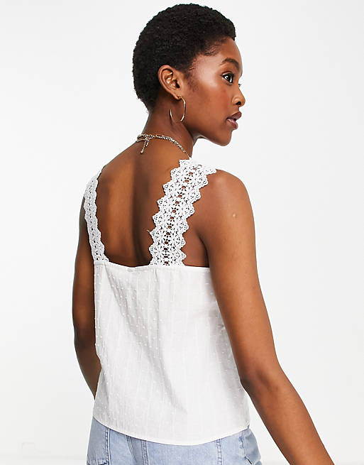 Y.A.S cotton floral embroidered cami top in white - part of a set