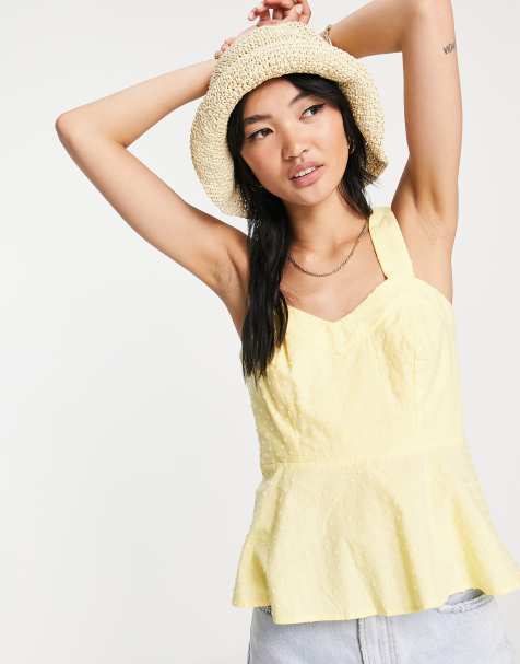 ASOS DESIGN knitted cami and cardigan set with floral stitch detail in  yellow