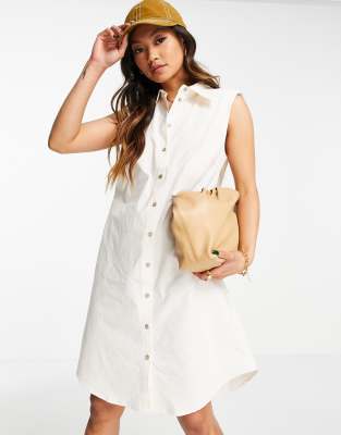 YAS Y.A.S cotton sleeveless mini shirt dress in white - WHITE